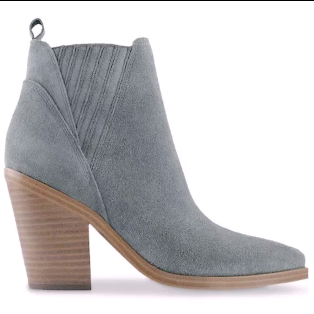MARC FISHER  I  Gray Suede Pointed Toe Block Heel Bootie, Size 9M (Pre-loved)